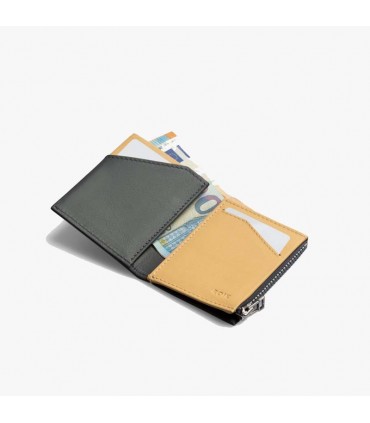 ROIK Leather Wallet with RFID Zip Coin grey canary