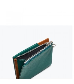 ROIK Leather Wallet with RFID Zip Coin Emerald